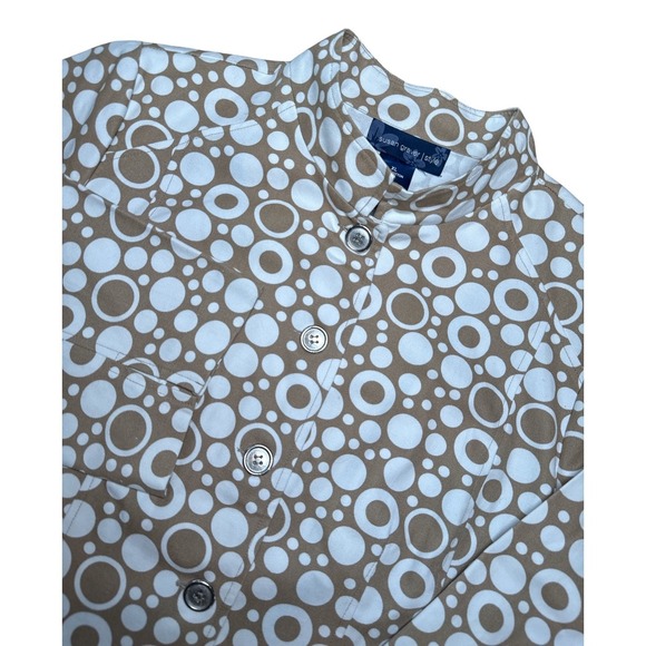 Susan Graver Style Women's XL Tan White Circle Print Cotton Blazer Jacket Cotton - Picture 1 of 11